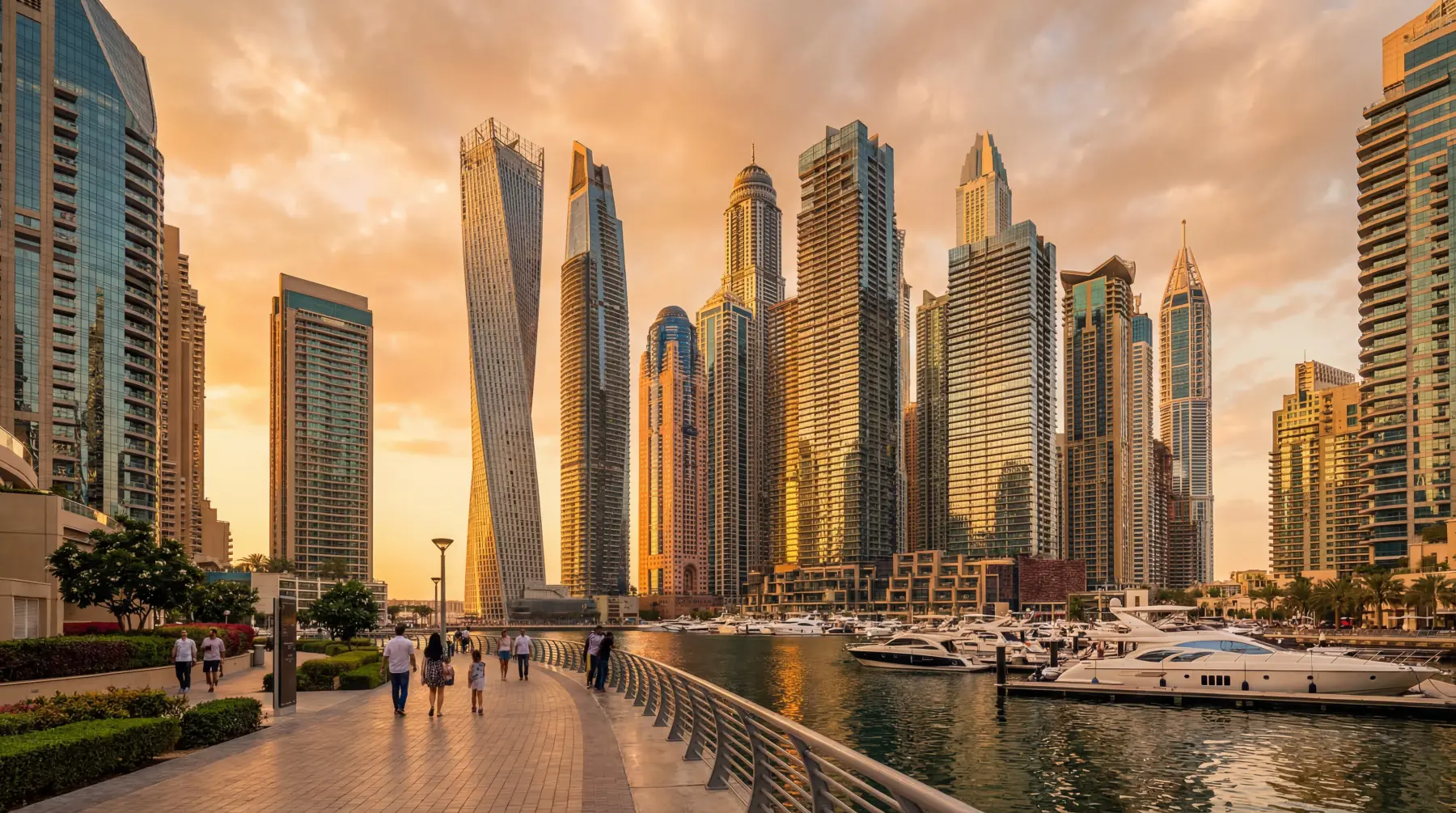 Dubai skyline at golden hour